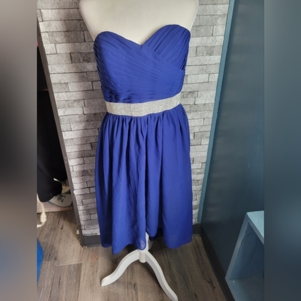 For Your Special‎ Day Blue Strapless dress heart neckline Rhinestone belt